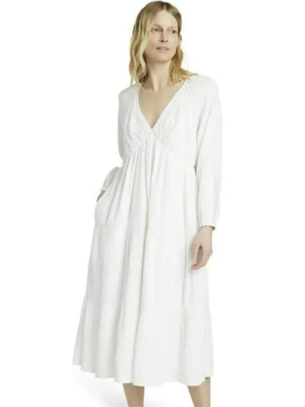Faherty Dream Cotton Gauze Tiered Midi Dress Organic Cotton White Large New